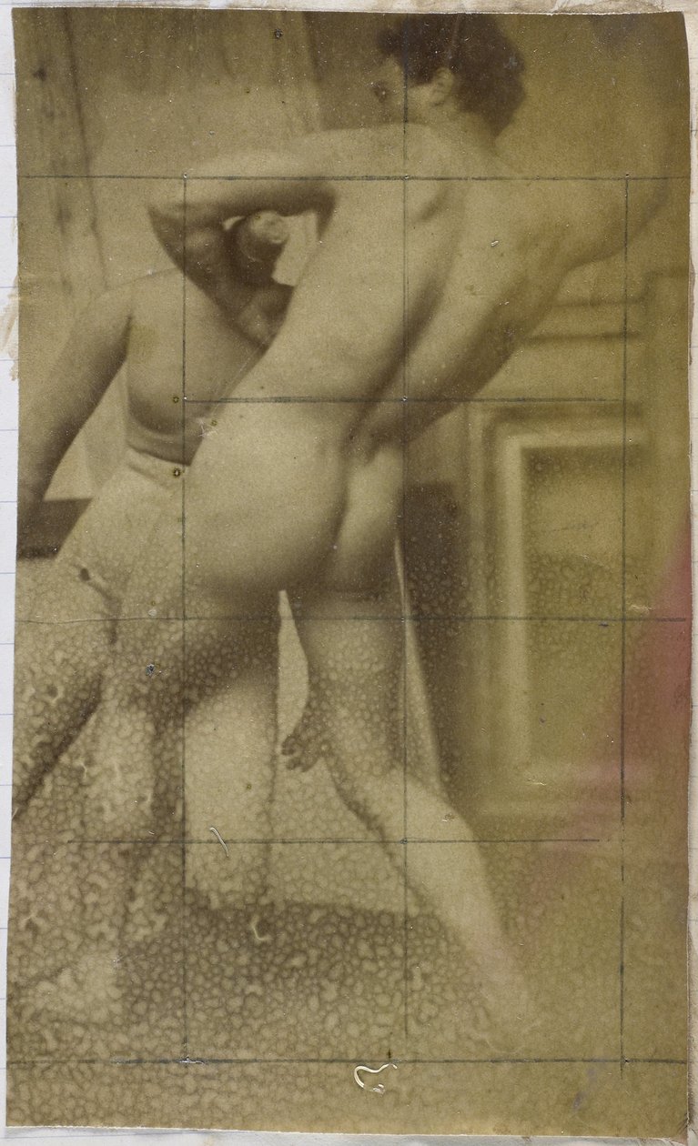 Studie eines männlichen Aktmodells, stehend, von hinten gesehen und ringend mit einer Gliederpuppe, im Atelier von Jacques de Lalaing von Jacques Lalaing (attributed to)