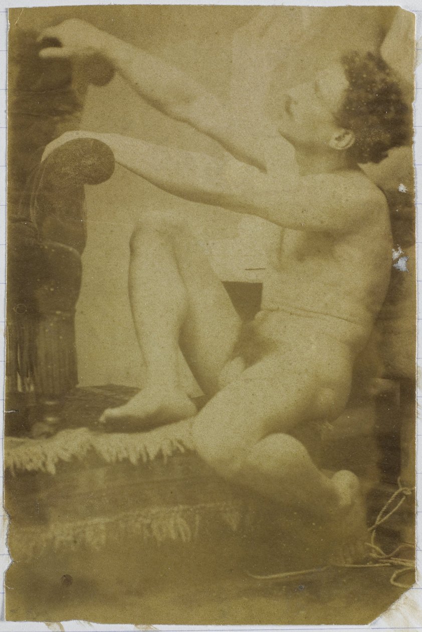 Studie eines männlichen Aktmodells, sitzend und von der Seite gesehen, im Atelier von Jacques de Lalaing von Jacques Lalaing (attributed to)