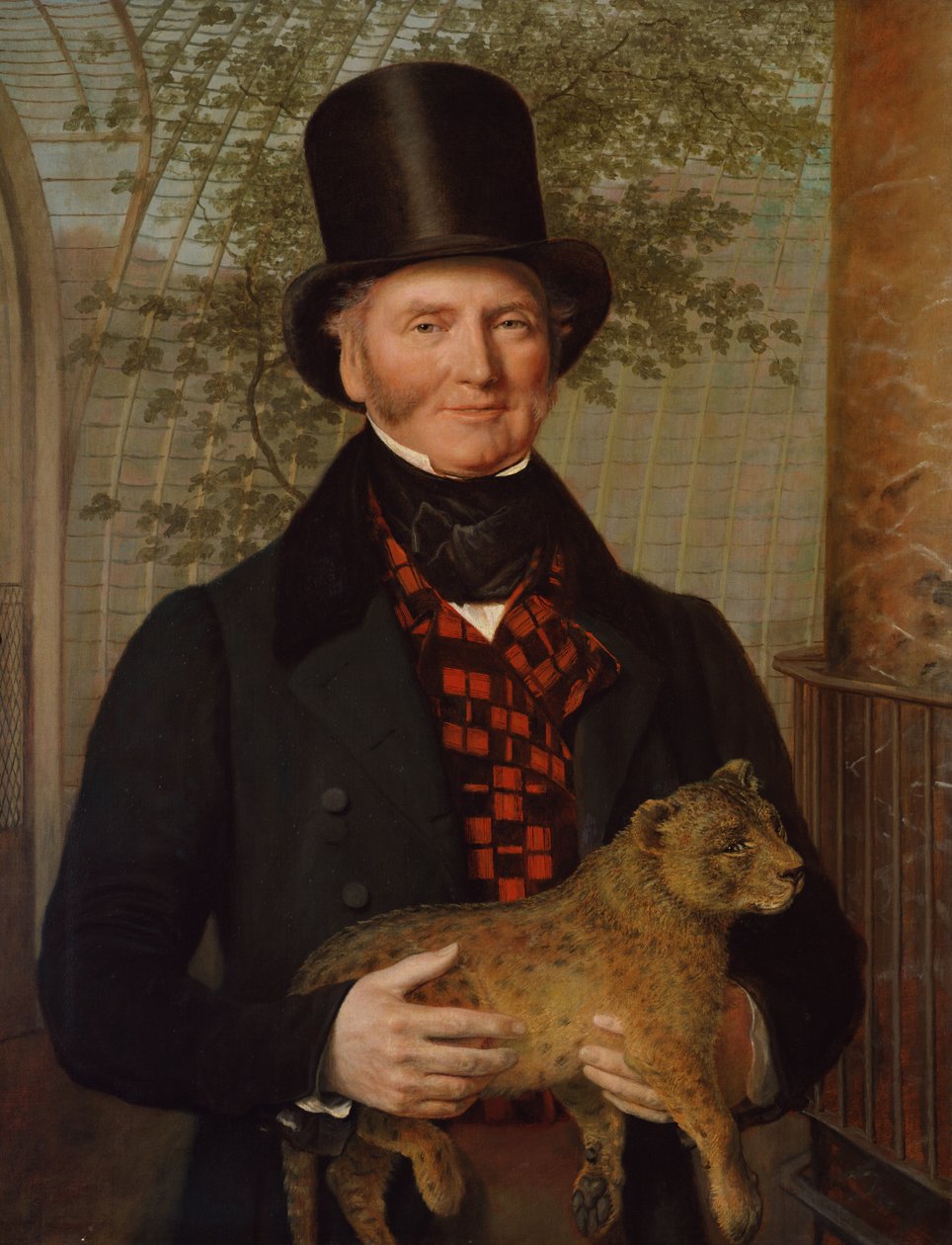 Porträt von Edward Cross, der ein Löwenjunges hält von Jacques Laurent Agasse