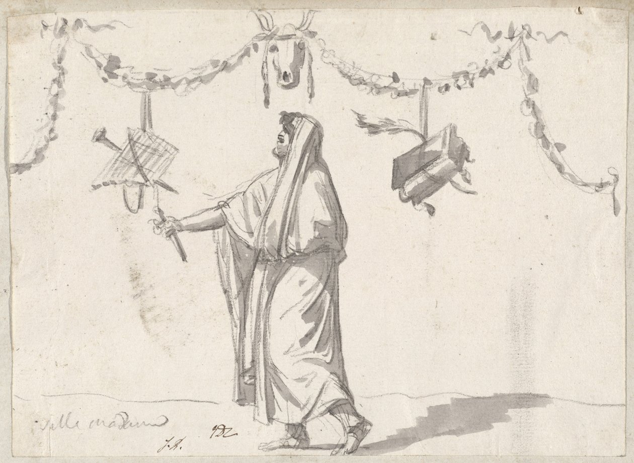 Ornament mit einem bärtigen Mann in antiker Kleidung von Jacques Louis David
