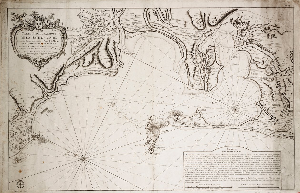 Hydrographische Karte der Bucht von Cádiz von Jacques Nicolas Bellin