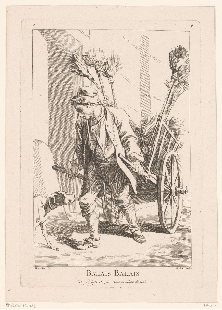 Straßenverkäufer mit Besen (Balais Balais) (Cris de Paris) (Straatverkopers van Parijs) von Jacques Philippe Le Bas