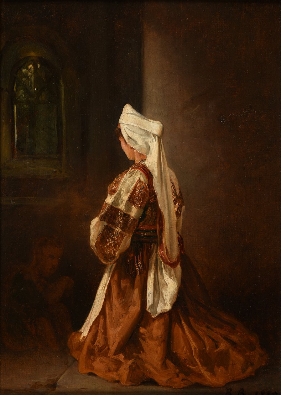 Junge Römerin beim Gebet in einer Kirche von Jacques Raymond Brascassat