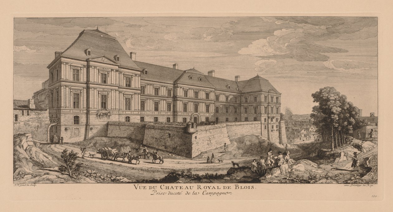 Ansicht des königlichen Schlosses von Blois, vom Land aus gesehen von Jacques Rigaud