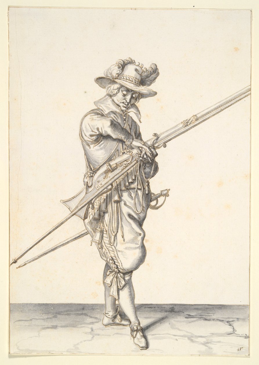 Soldat bereitet sich vor, ein Musket zu feuern von Jacques de Gheyn II
