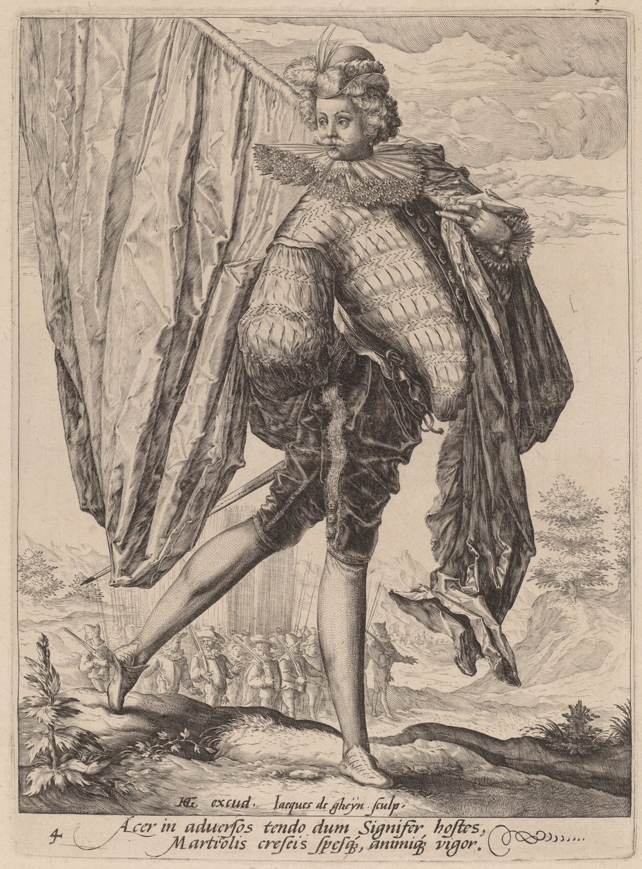 Soldat bewaffnet mit Breitschwert und Schild von Jacques de Gheyn II after Hendrik Goltzius