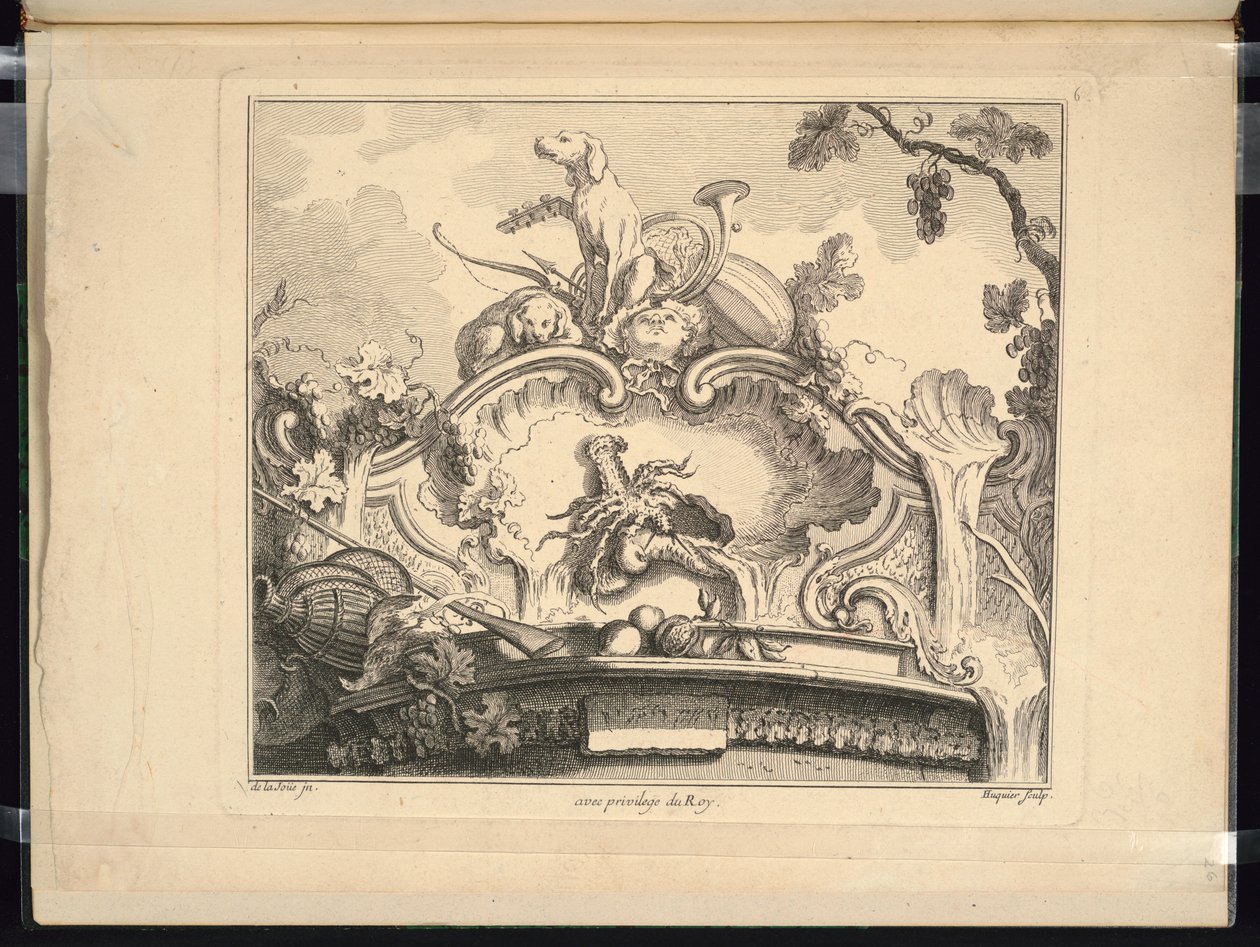 Entwurf für eine Kartusche mit Flusskrebs (Horizontal) von Jacques de Lajoüe