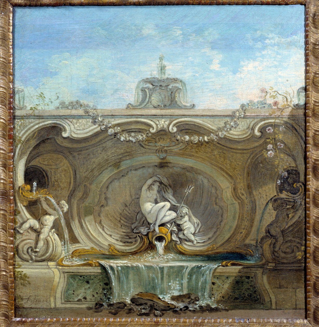 Gartenbrunnen. Gemälde von Jacques De Lajoue von Jacques de Lajoüe