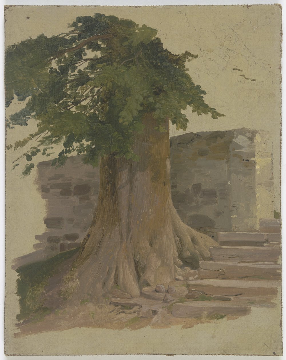 Alter Baum an einem Mauerstück von Jakob Becker
