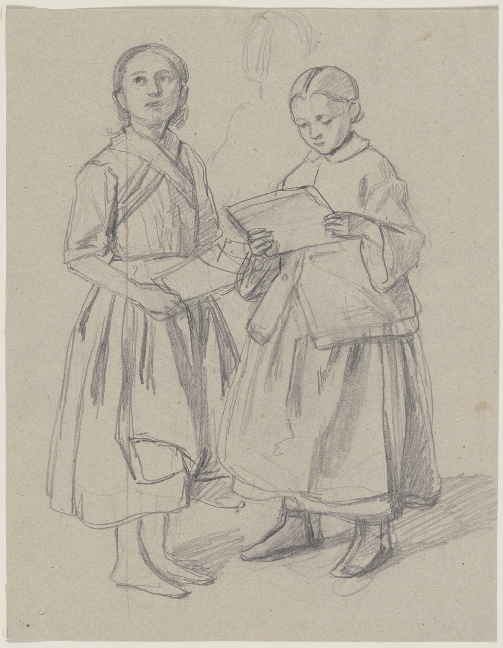 Zwei Mädchen, die vom Notenblatt singen von Jakob Becker
