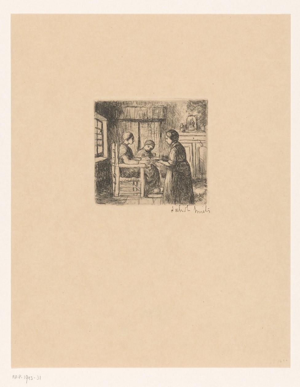 Interieur mit drei Menschen von Jakob Smits (signed by artist)