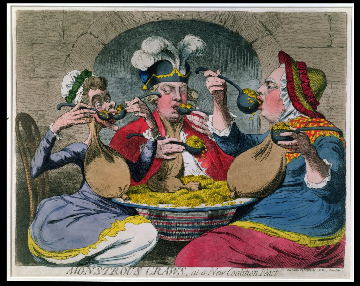 Monströse Krabben bei einem neuen Koalitionsfest, veröffentlicht von S.W. Fores im Jahr 1787 (Radierung mit Aquatinta) von James Gillray