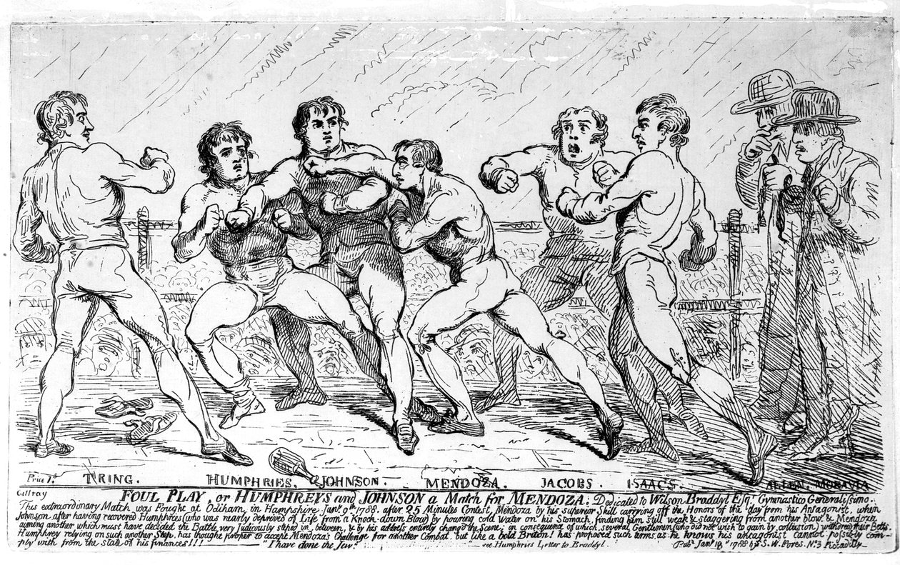Die berühmte Schlacht zwischen Richard Humphreys und Daniel Mendoza, 9. Januar 1788 von James Gillray