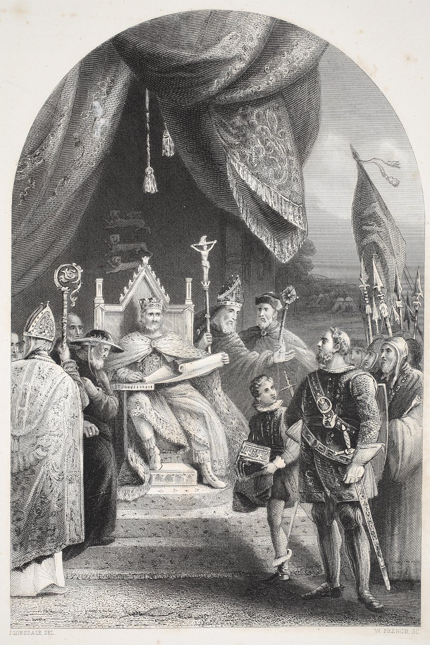 König Johann unterzeichnet die Magna Carta, graviert von W. French von James Lonsdale