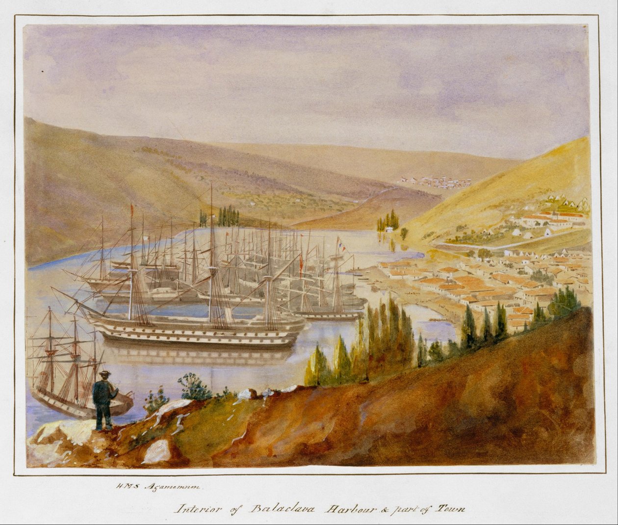 Innenansicht des Hafens von Balaclava und ein Teil der Stadt von James Robertson