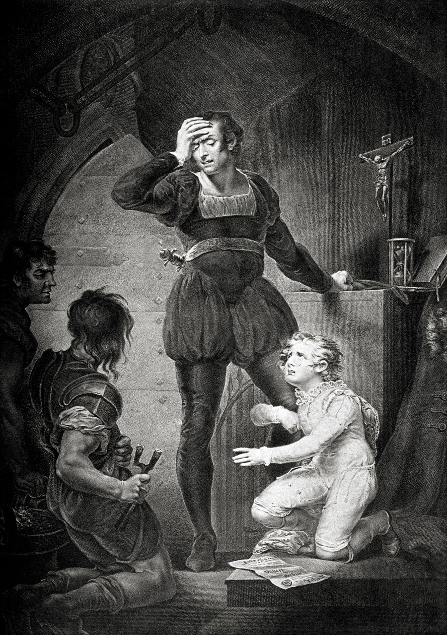 König Johann. Akt IV, Szene I: Hubert mit Arthur im Gefängnis von James (after) Northcote