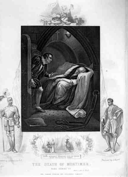 Der Tod von Mortimer, Akt II Szene 5, in Henry VI (Teil I) von William Shakespeare, gestochen von J. Rogers von James (after) Northcote