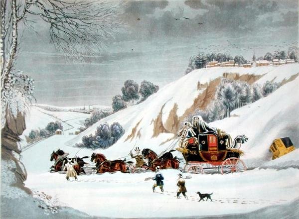 Ein Postwagen im tiefen Schnee, graviert von George Hunt von James (after) Pollard