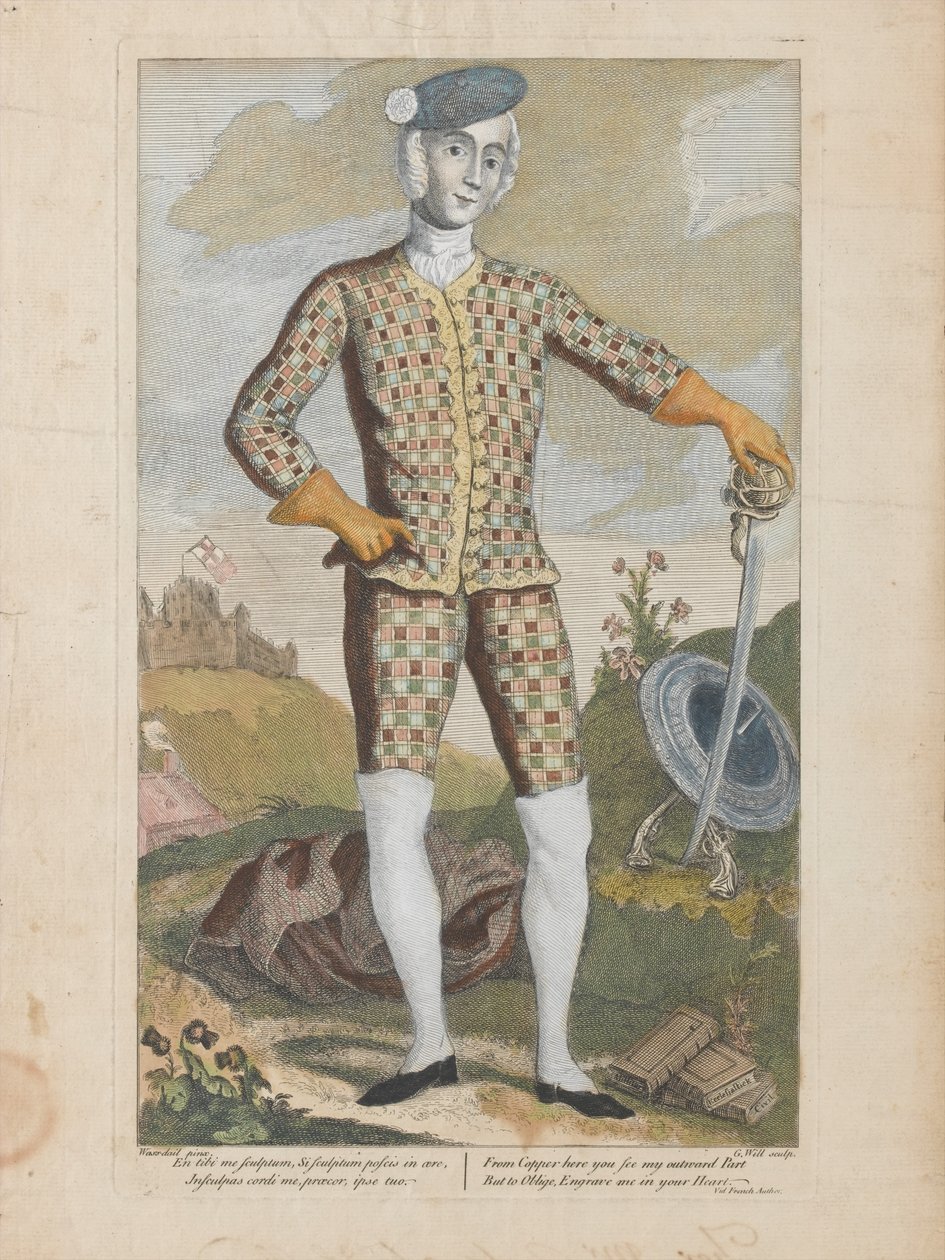 Prinz Charles Edward Stuart (farbige Gravur) von James (c.1692 1767) (after) Wasdail
