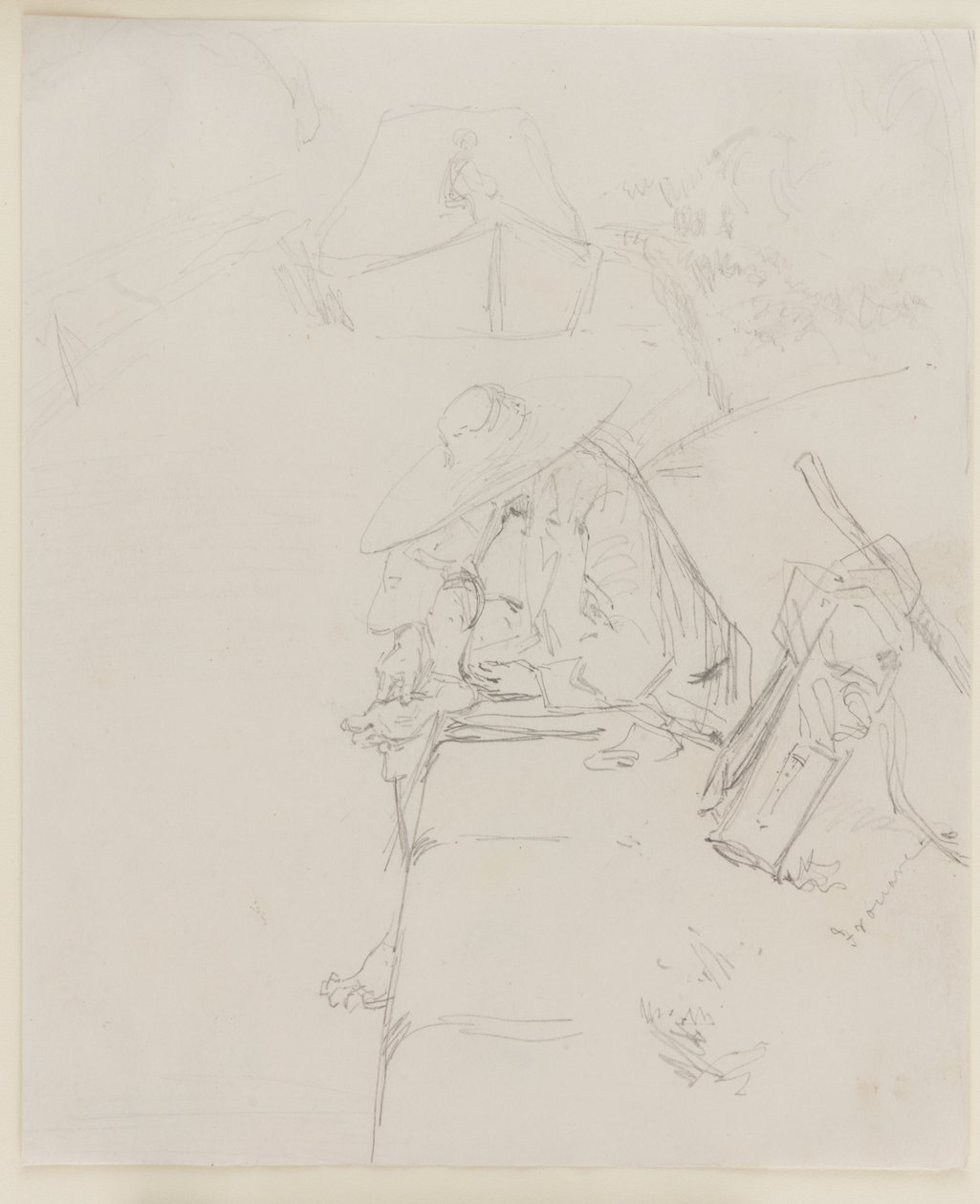 Ein Mann, der am Rand einer Mauer sitzt, 1858 von James Abbott McNeill Whistler