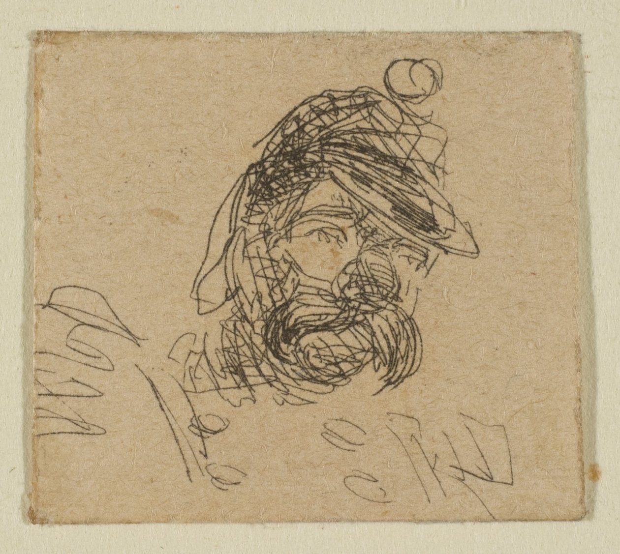 Bärtiger Mann in Soldatenmütze aus Skizzen auf der Küstenvermessungsplatte, 1854-55 von James Abbott McNeill Whistler