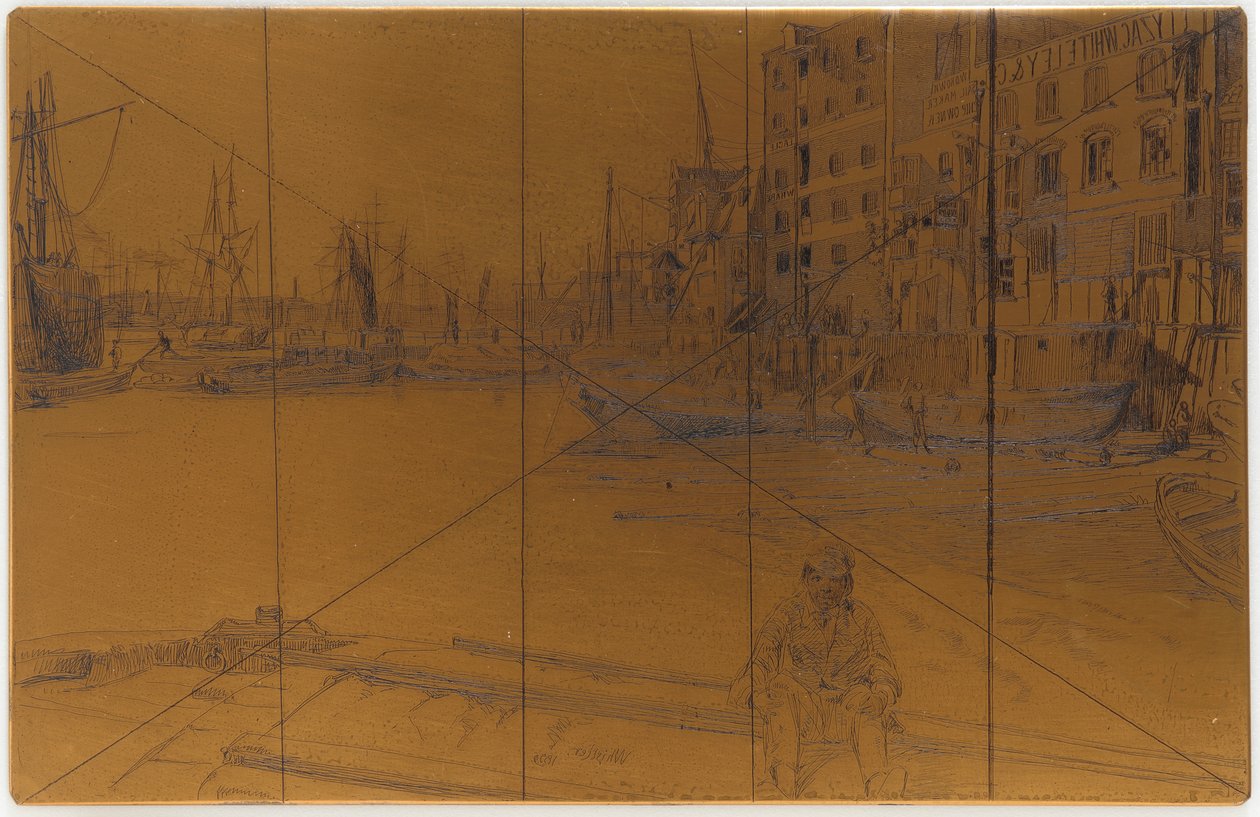 Radierplatte: Eagle Wharf Tyzac Whiteley und Co., 1859 von James Abbott McNeill Whistler