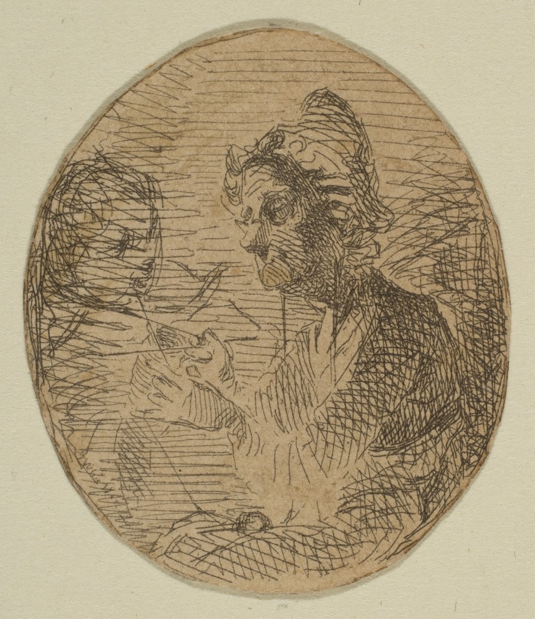 Alte Frau und Kind im Oval aus Skizzen auf der Küstenvermessungsplatte, 1854-55 von James Abbott McNeill Whistler