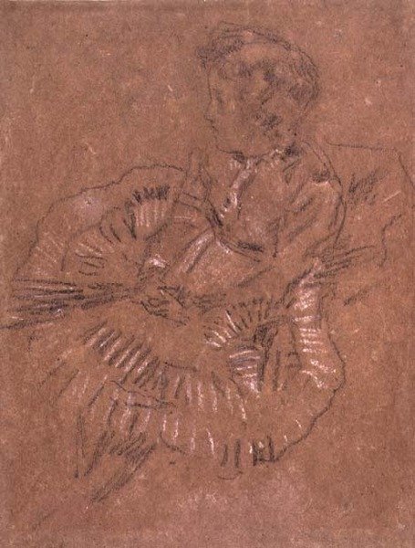 Ein sitzendes Mädchen in einem großen Rock (Eine Studie von Elinor Leyland) c.1870-80 von James Abbott McNeill Whistler