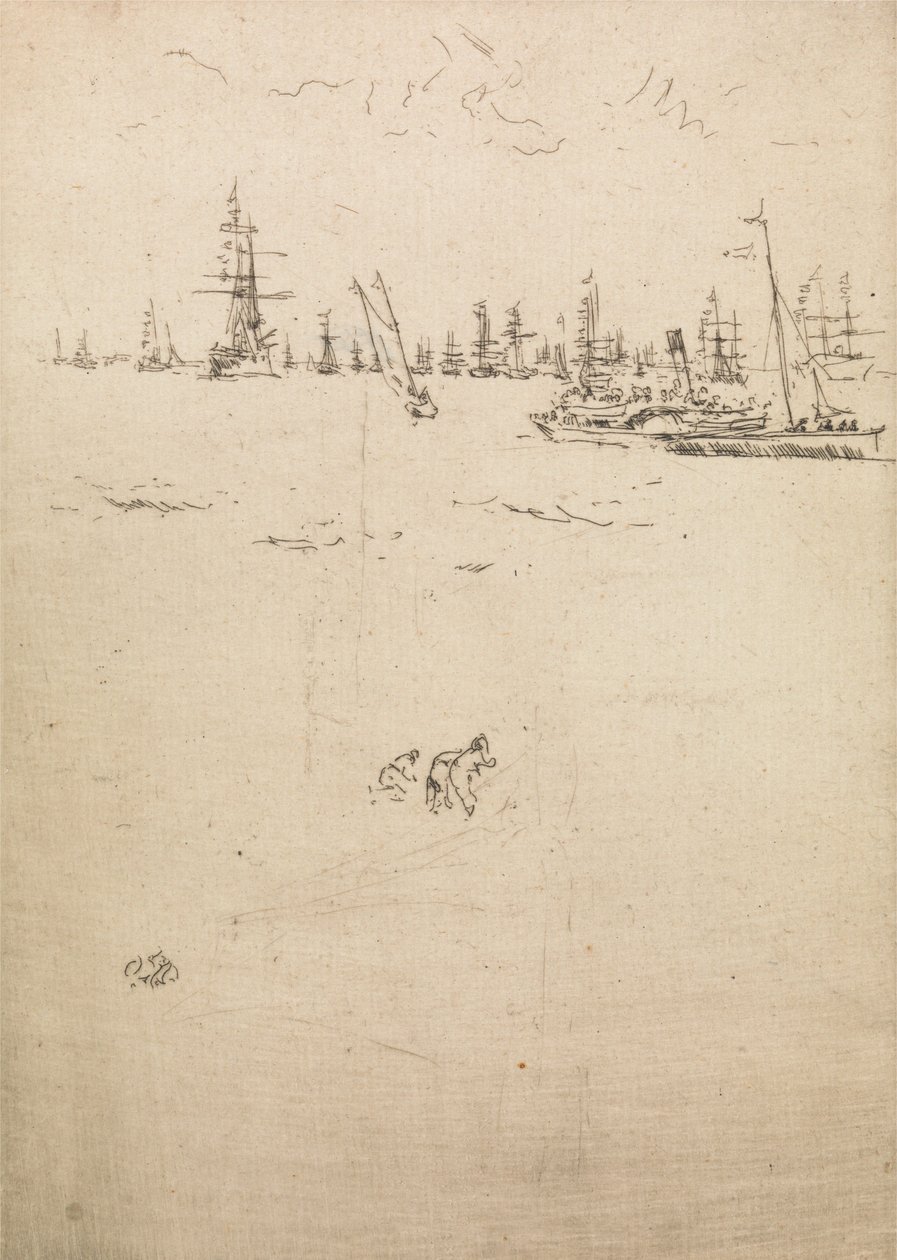 Besucherboot, aus einer Serie von zwölf Radierungen mit dem Titel Die Marineparade, 1887 von James Abbott McNeill Whistler