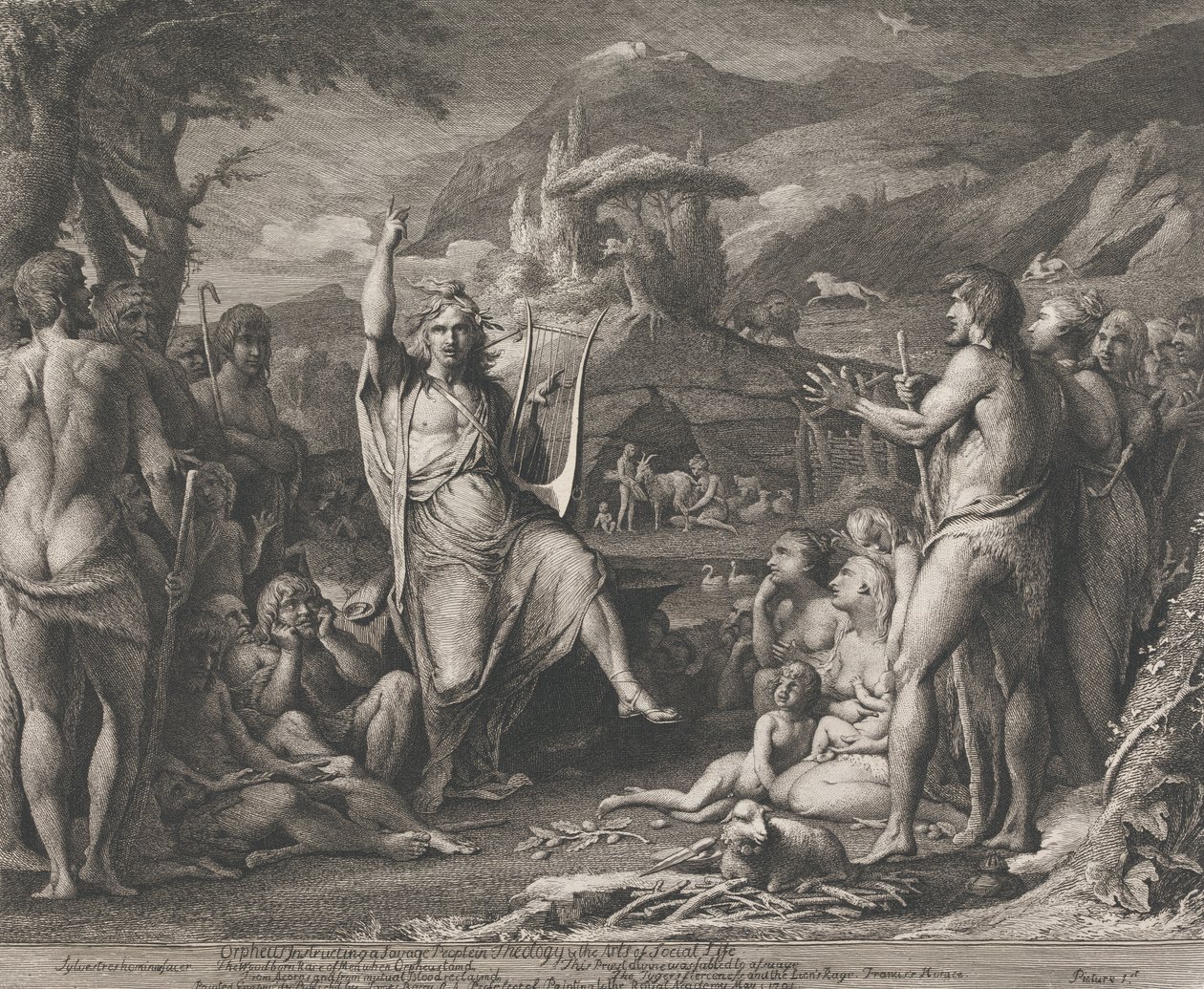 Orpheus unterrichtet...in Theologie (Entwürfe für die Wände des großen Raums der Gesellschaft zur Förderung der Künste) von James Barry