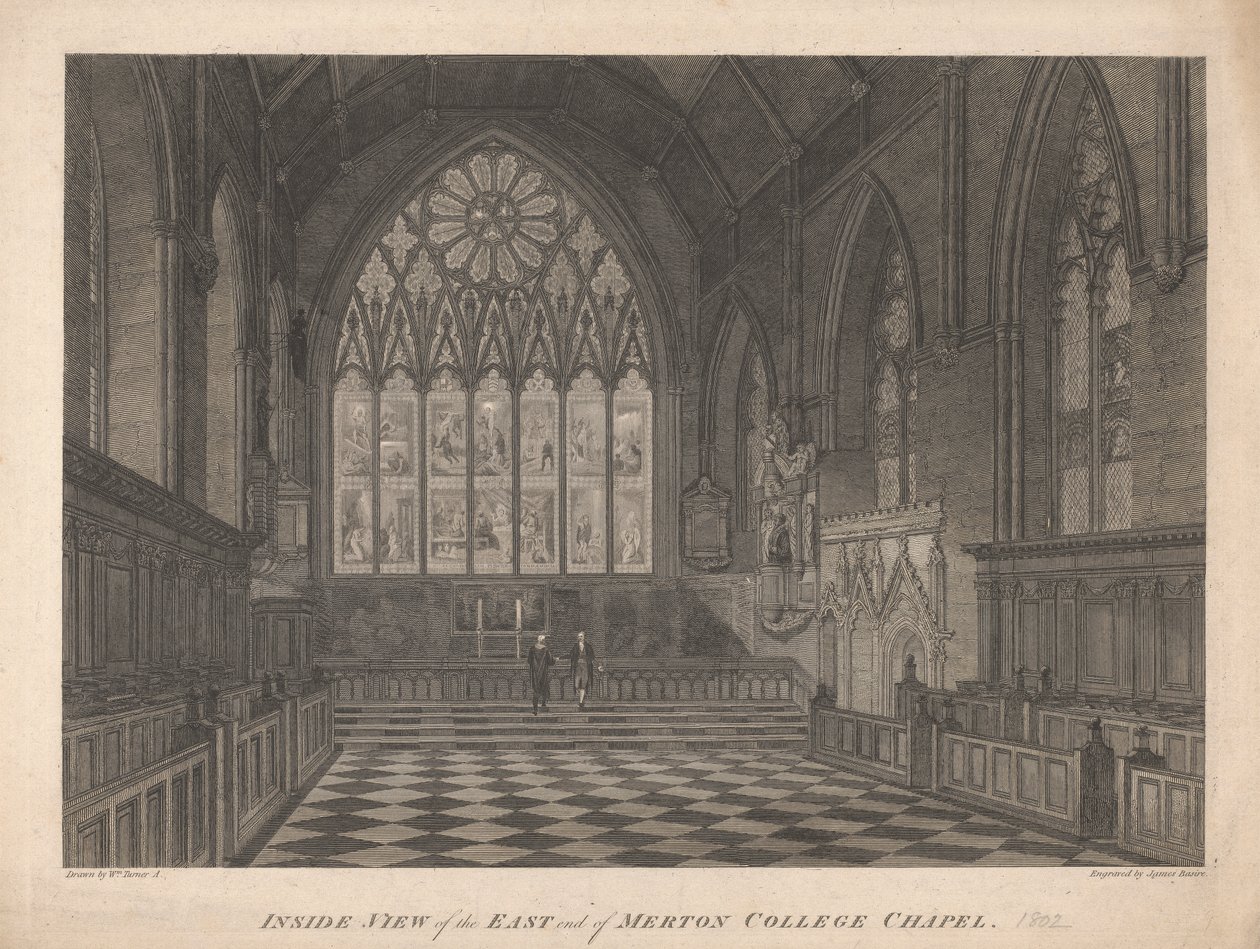 Innenansicht des Ostendes der Merton College Chapel von James Basire