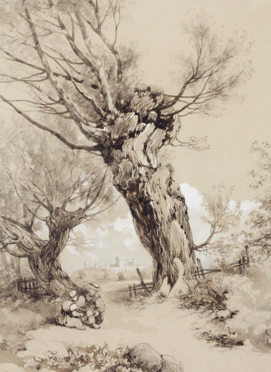 Landschaft mit Figuren unter beschnittenen Bäumen von James Duffield Harding