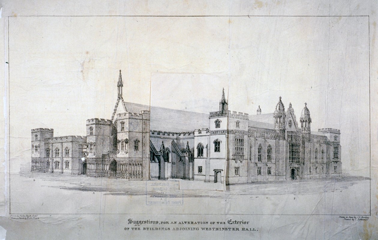 Vorschläge für Änderungen an den Gebäuden neben der Westminster Hall, London, ca. 1825 von James Duffield Harding