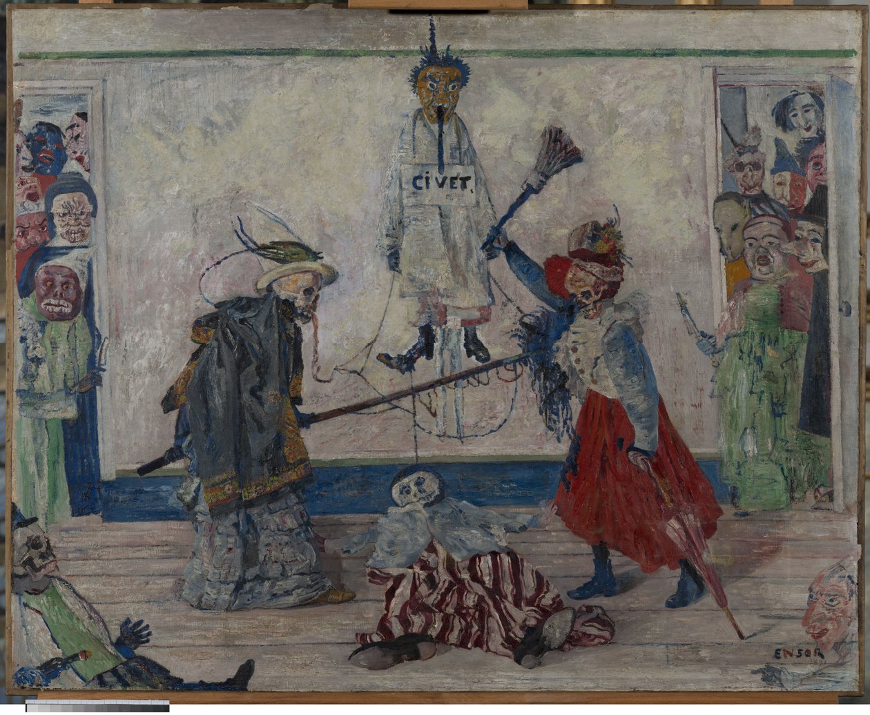 Skelette kämpfen um den Körper eines Gehängten von James Ensor