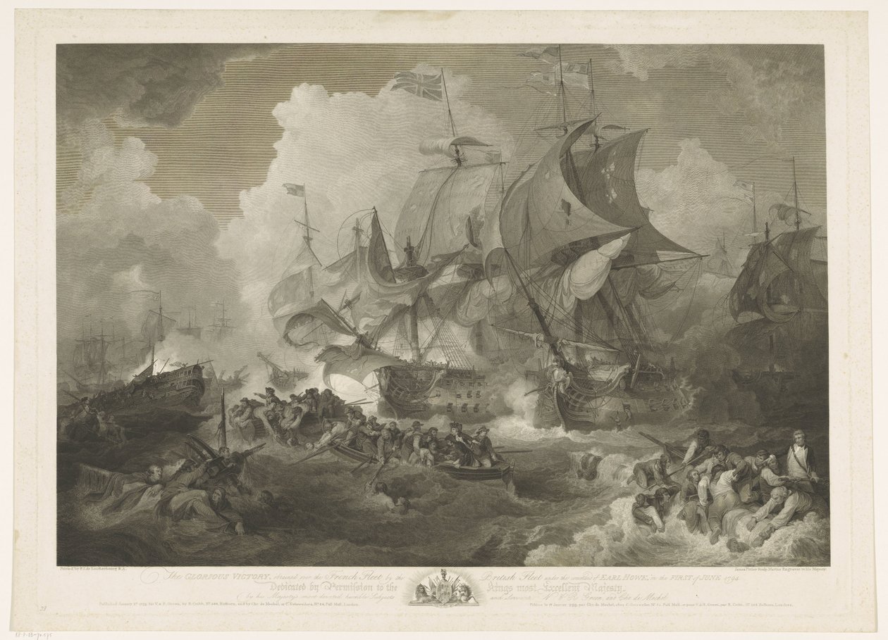 Sieg der englischen Flotte über die französische Flotte, 1794 von James Fittler