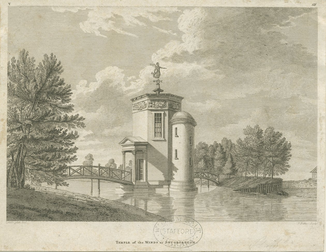 Shugborough - Tempel der Winde (Gravur, spätes 18. Jh.) von James Fittler