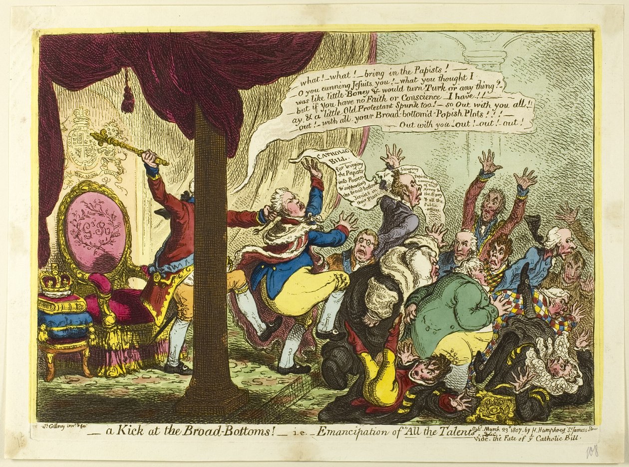 Ein Tritt gegen die breiten Böden von James Gillray