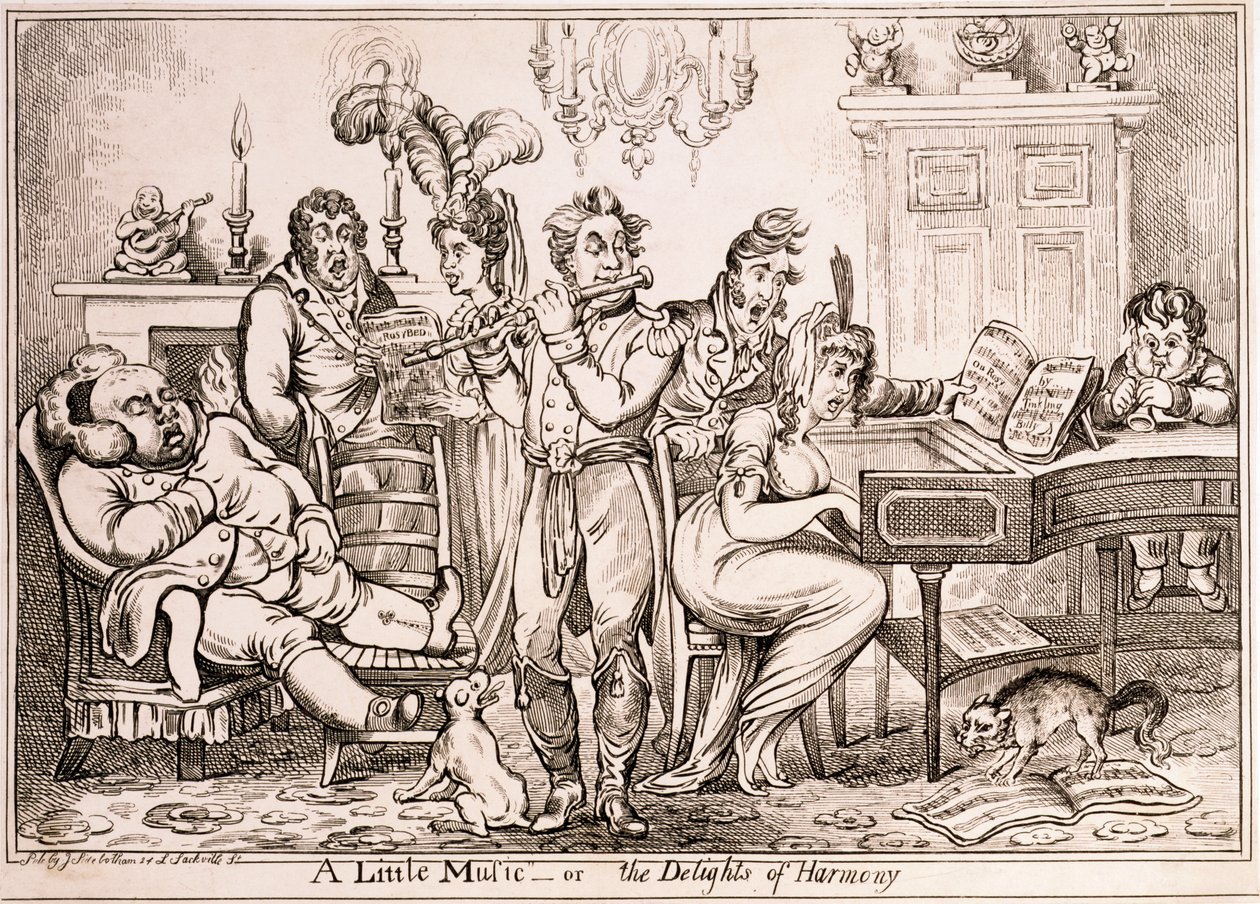 Ein wenig Musik oder Die Freuden der Harmonie, graviert von William Brocas, gedruckt in London von J. Sidebotham, 1810 von James Gillray