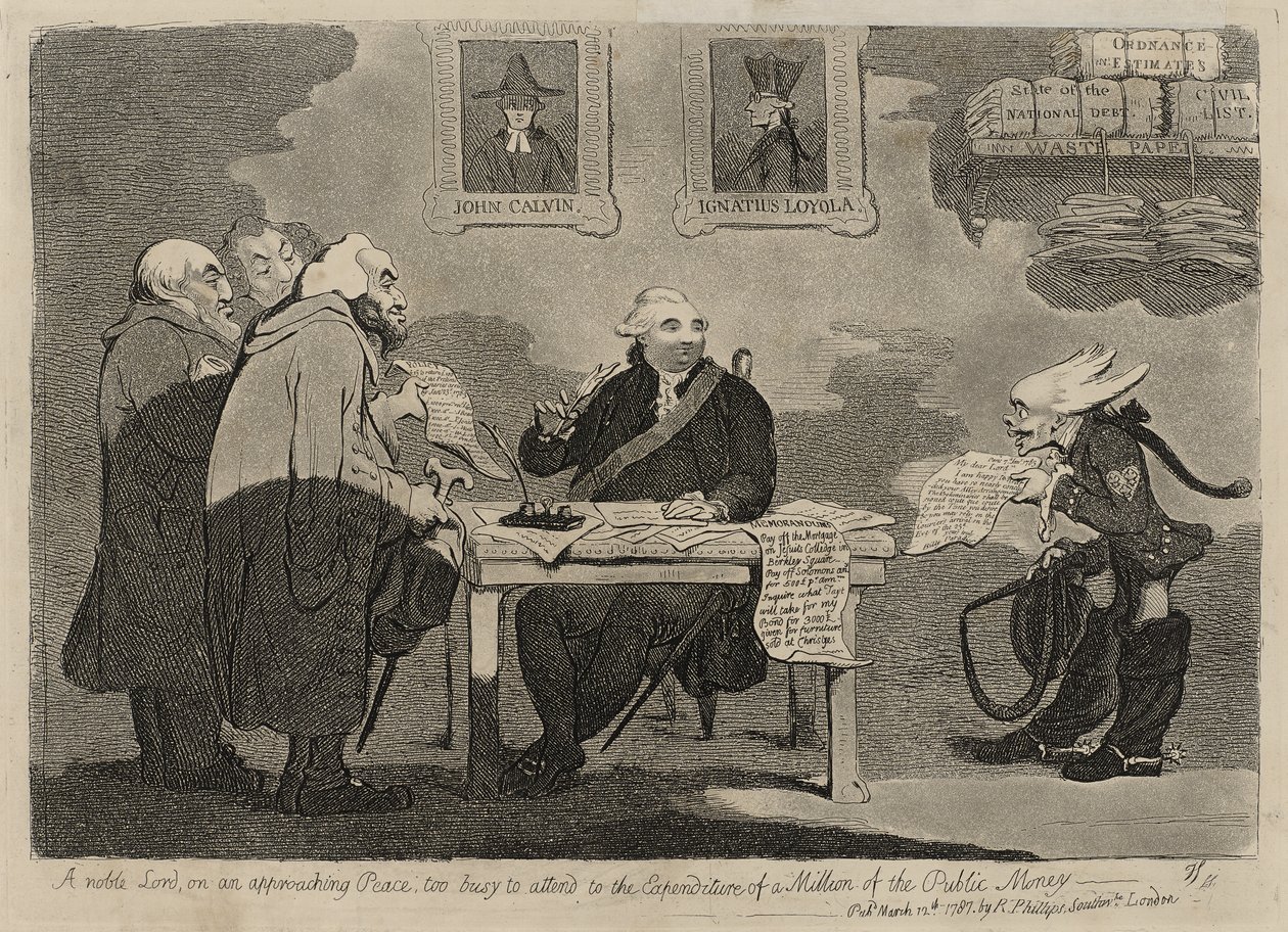 Ein edler Herr bei einem bevorstehenden Frieden zu beschäftigt, um sich um die Ausgabe von einer Million öffentlicher Gelder zu kümmern [Rückseite] von James Gillray