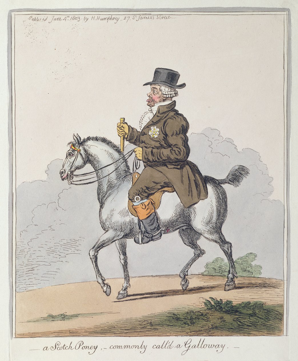 Ein schottisches Pony, allgemein Galloway genannt, veröffentlicht von Hannah Humphrey im Jahr 1803 von James Gillray