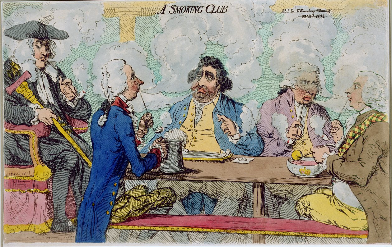 Ein Raucherclub, veröffentlicht von Hannah Humphrey, 1793 von James Gillray