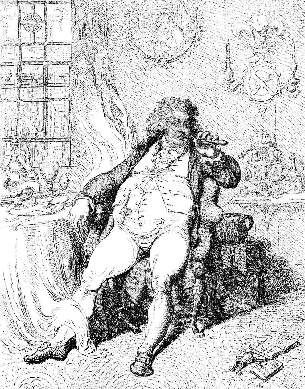 Ein Genussmensch unter den Schrecken der Verdauung, 1792 von James Gillray