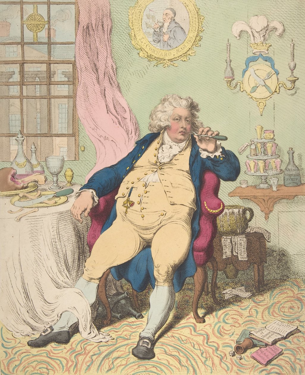 Ein Genussmensch unter den Schrecken der Verdauung, 2. Juli 1792 von James Gillray