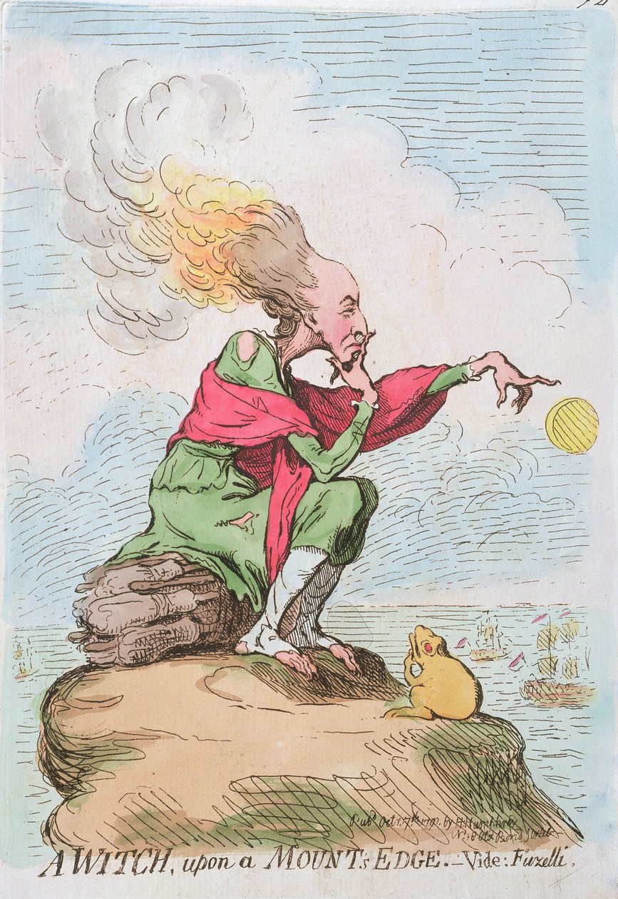 Eine Hexe auf einem Bergkamm, oder Fuzelli, veröffentlicht von Hannah Humphrey im Jahr 1791 von James Gillray