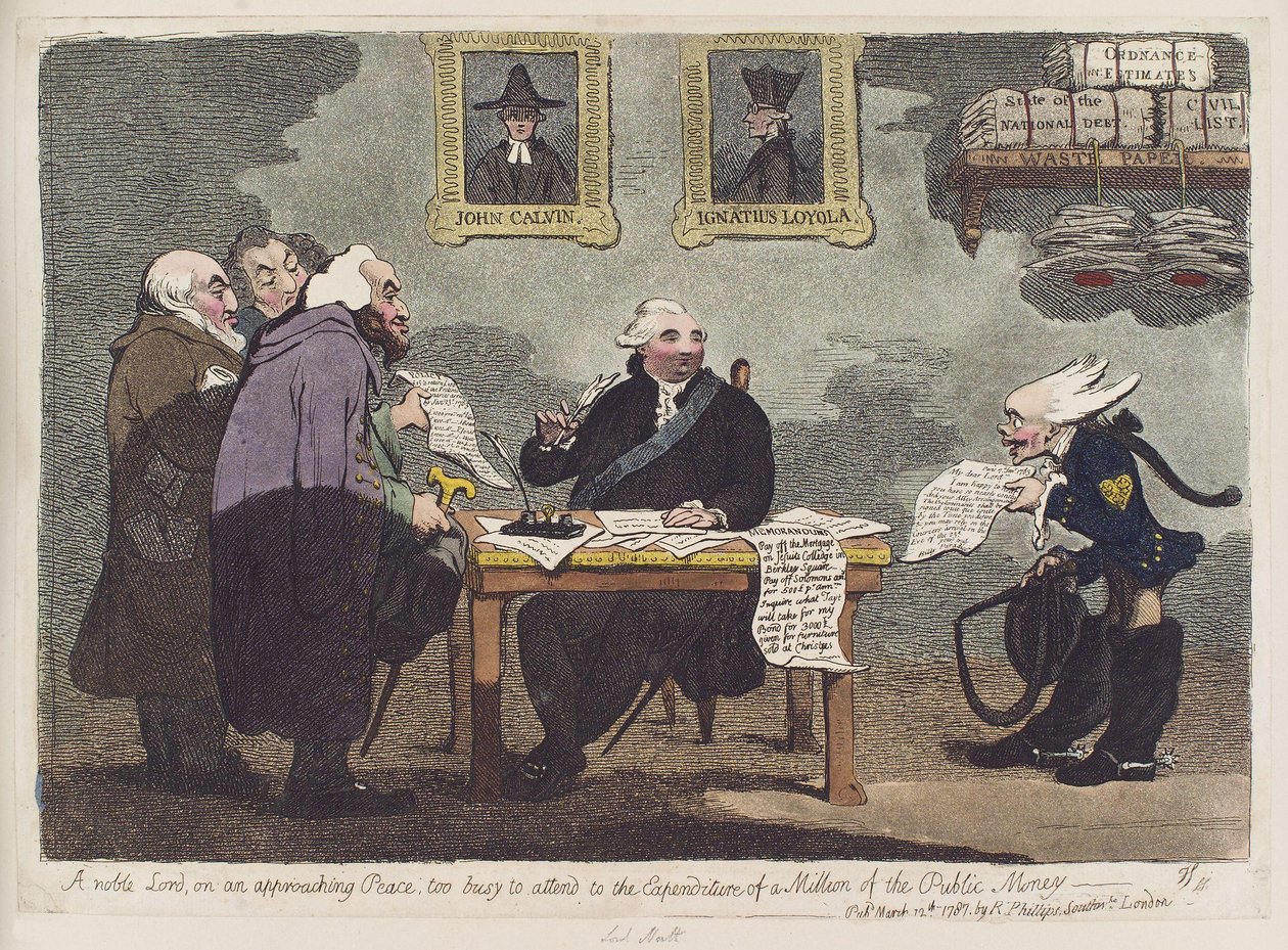 Ein edler Herr, bei einem bevorstehenden Frieden zu beschäftigt, um sich um die Ausgabe von einer Million öffentlicher Gelder zu kümmern von James Gillray von James Gillray