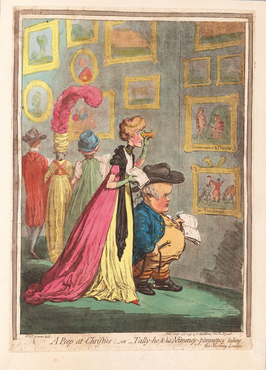 Ein Blick auf Christies; - oder - tally-ho, und seine Nimeny-pimmeney beim morgendlichen Spaziergang, veröffentlicht 1796 von James Gillray