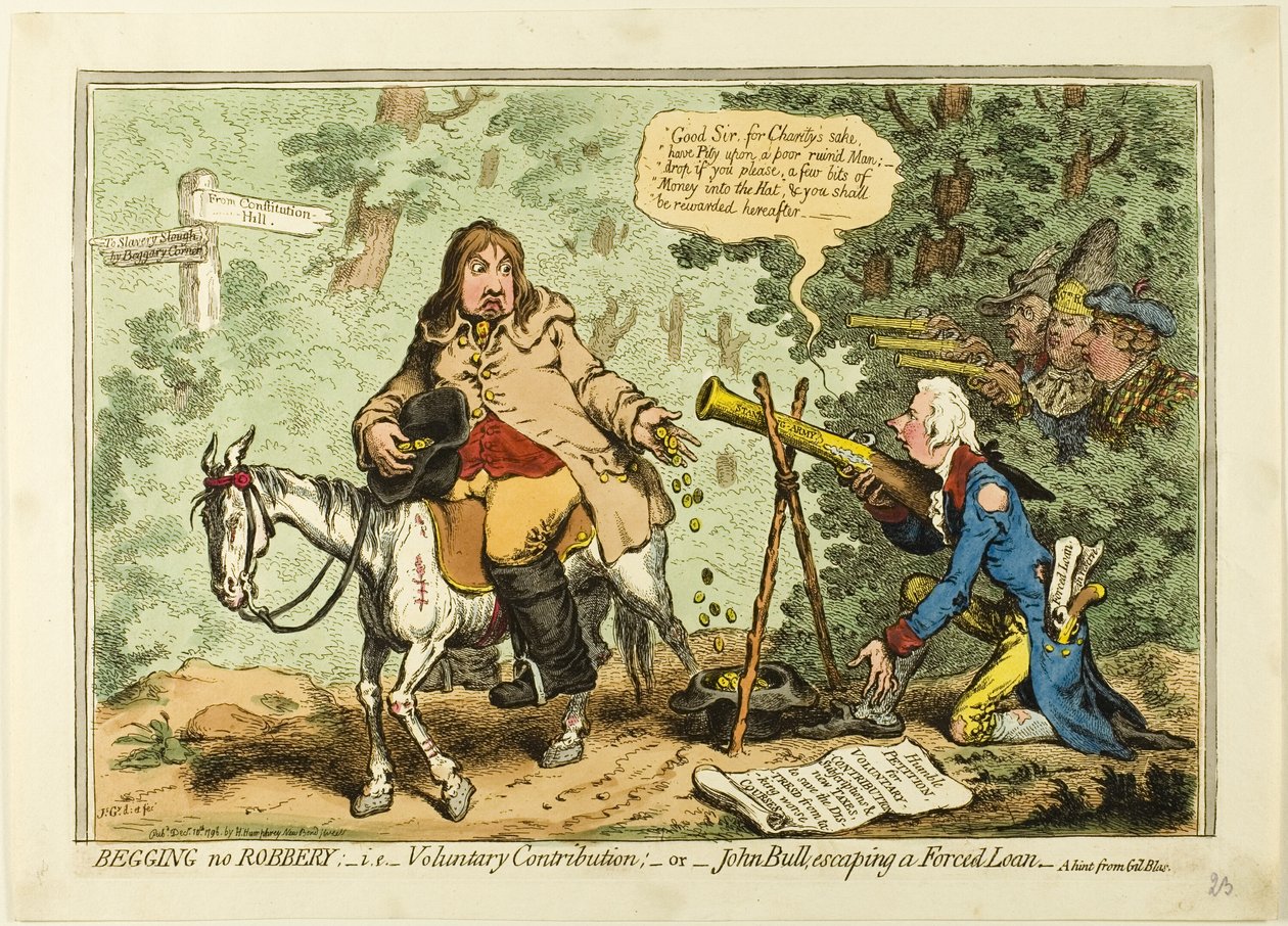 Betteln kein Raub; d.h. freiwilliger Beitrag, oder John Bull entkommt einem Zwangsdarlehen von James Gillray