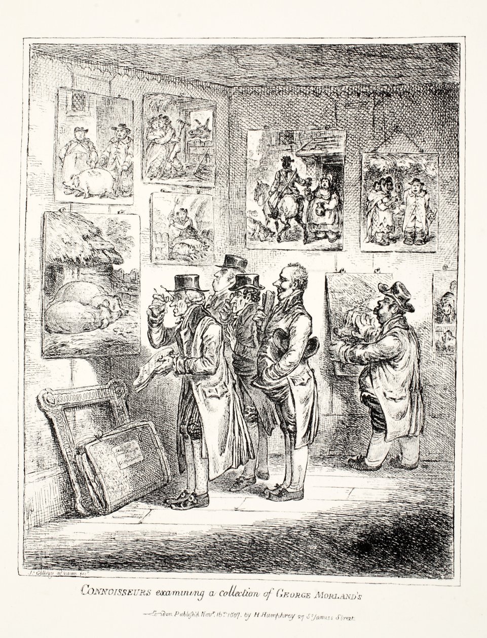 Kenner untersuchen eine Sammlung von George Morland, 1807 von James Gillray
