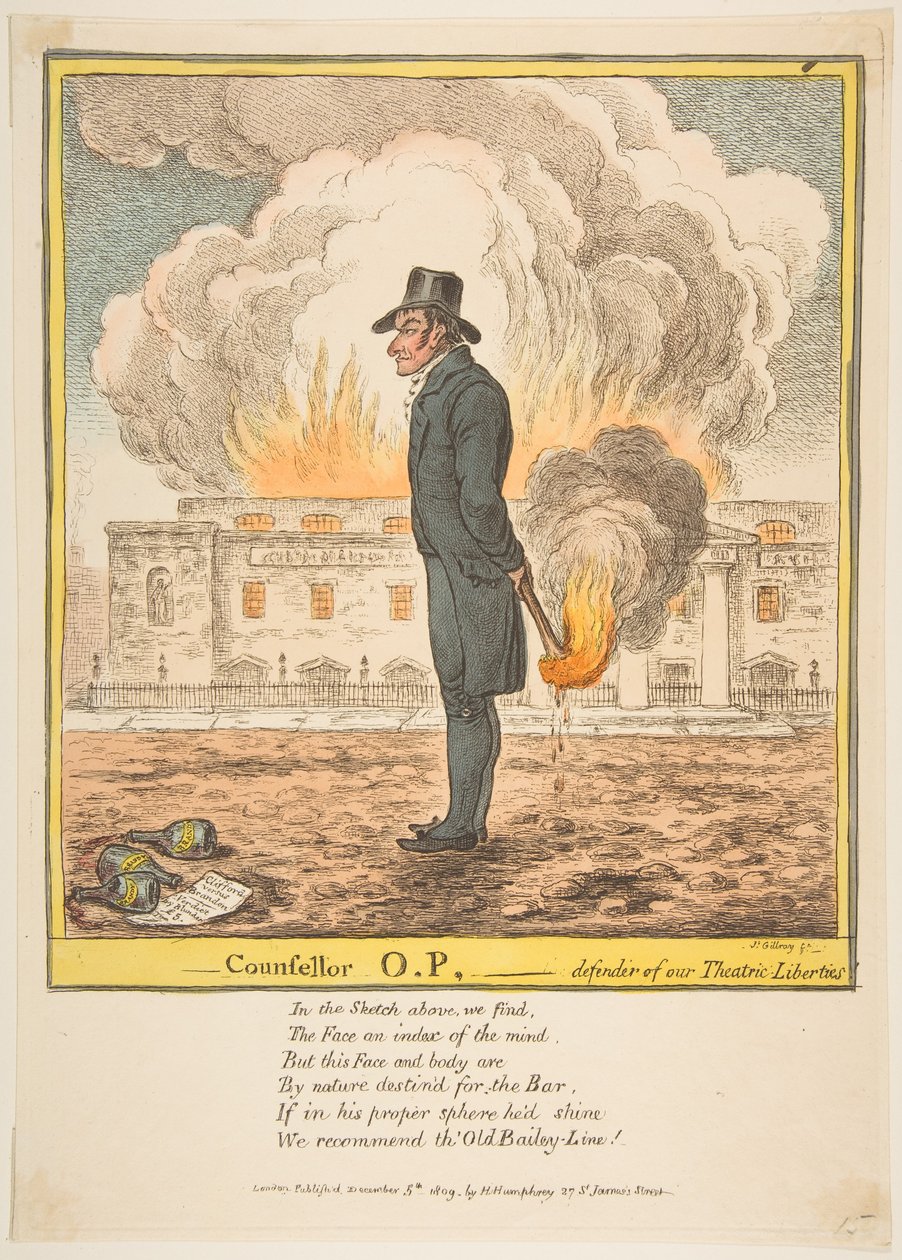 Berater O.P. - Verteidiger unserer Theaterfreiheiten, 5. Dezember 1809 von James Gillray
