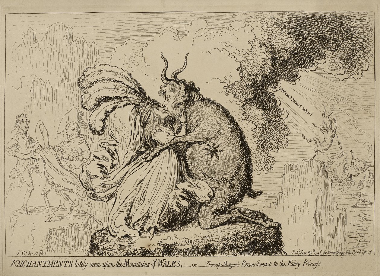 Verzauberungen, die kürzlich auf den Bergen von Wales gesehen wurden oder "Shon-ap-Morgans Versöhnung mit der Feenprinzessin", veröffentlicht am 30. Juni von James Gillray